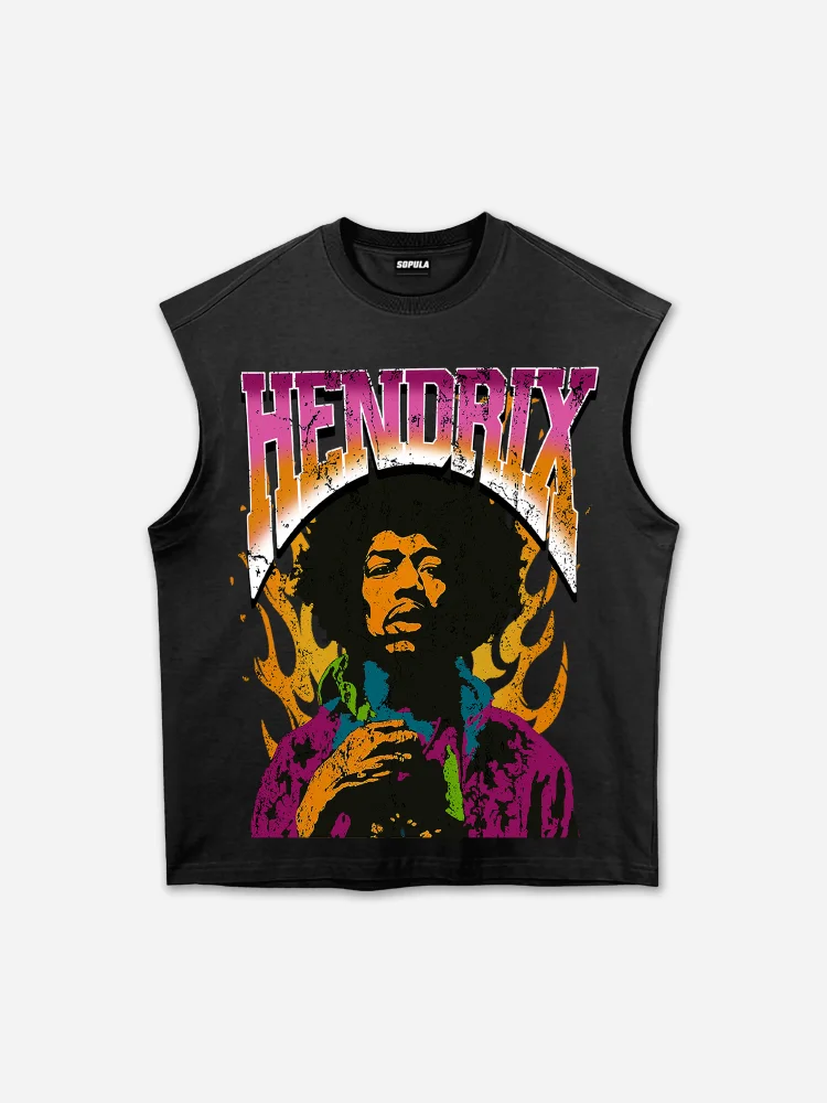 Jimi Hendrix Print Cotton Tank Top