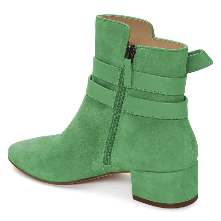Green Suede Bow Ankle Boots Chunky Heel Vdcoo