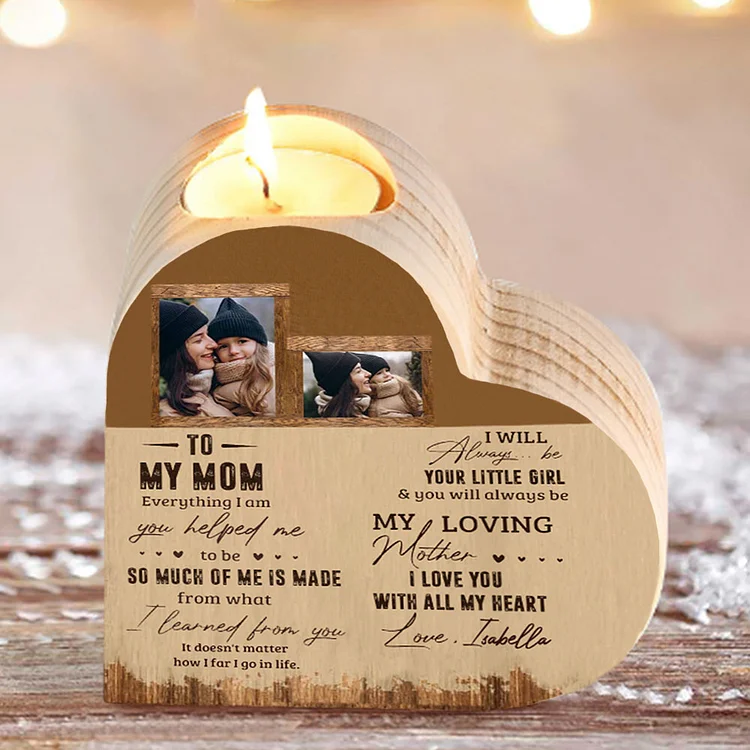 To My Mom-Customized Wooden Heart Candle Holder Candlesticks "I love you with all my heart" Gifts For Mother