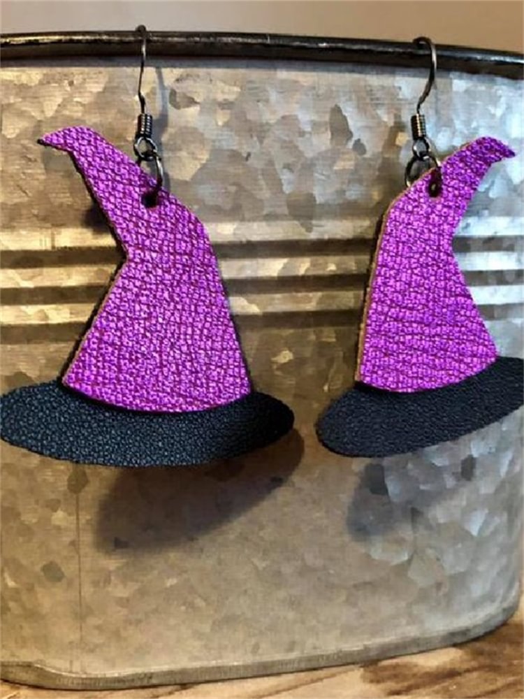 Halloween Witch Hat Leather Patchwork Earrings