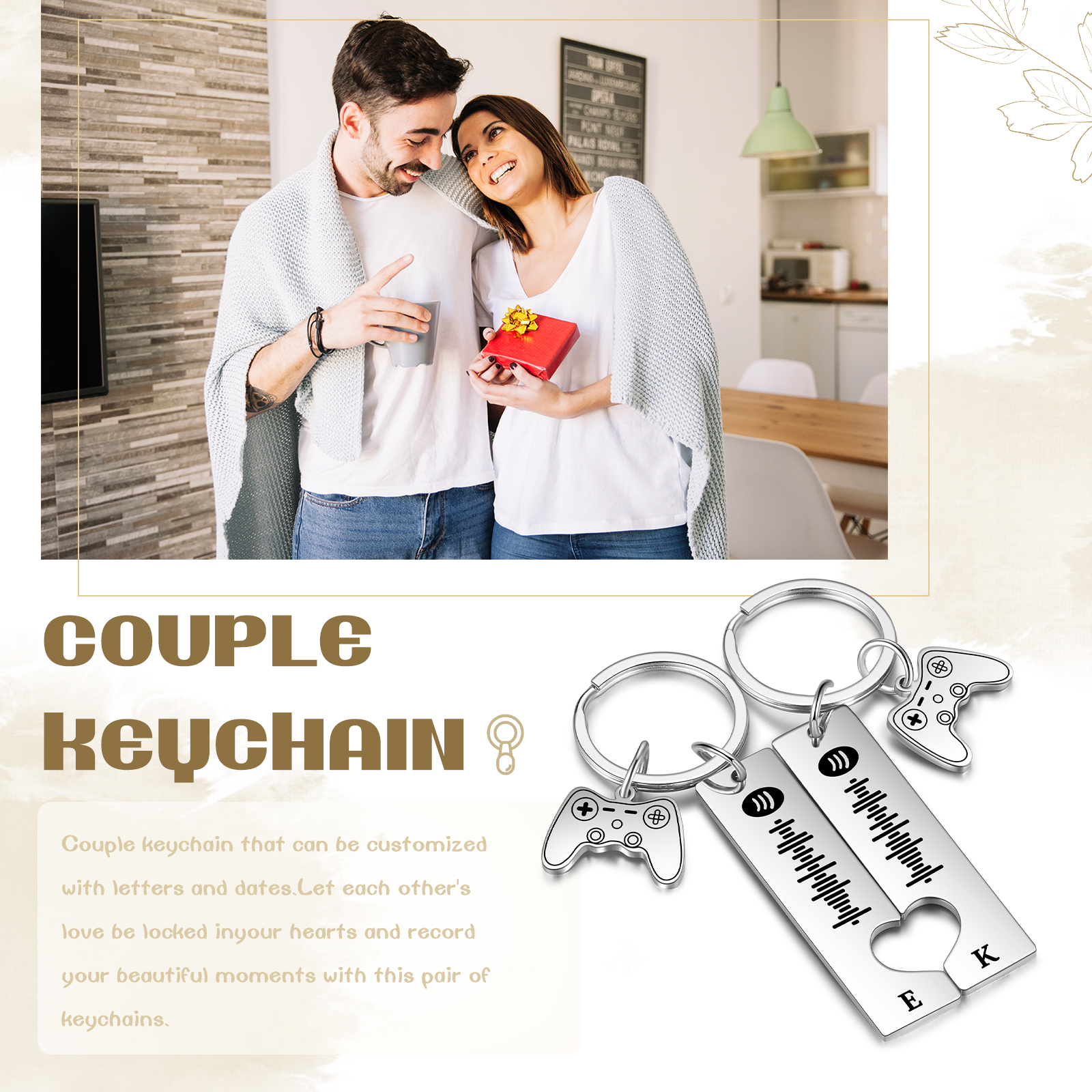 Personalised Spotify Code Keyring Custom 2 Letters Keychain Scannable Music Keychain Valentine's Day Gift for Couples-Jessemade AU