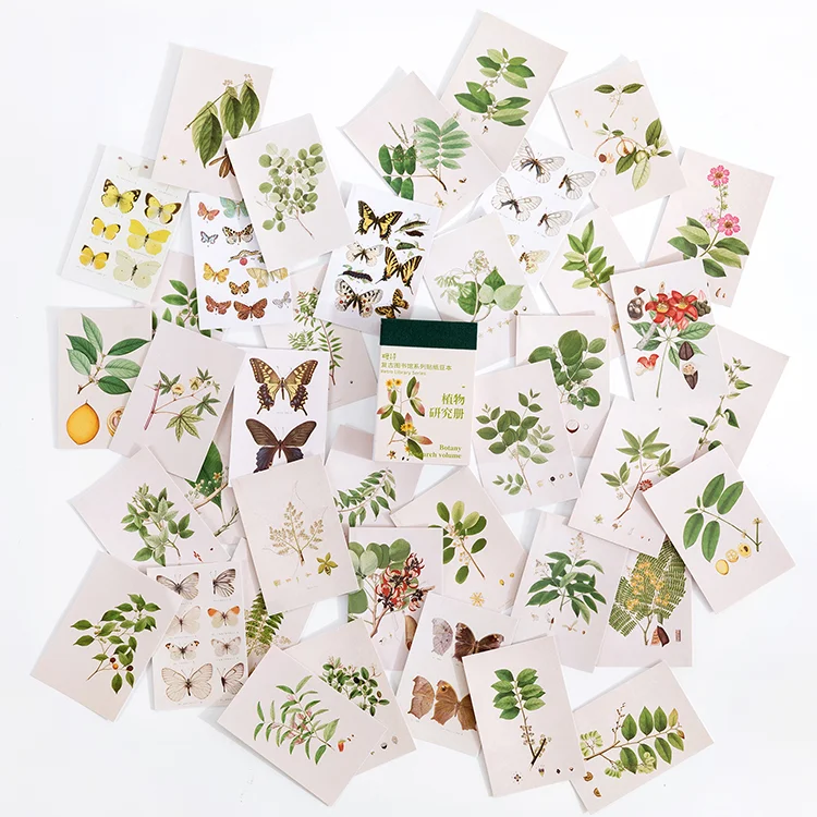 JOURNALSAY 50Pcs Literary Plants DIY Collecting Illustration Collage Journal Sticker Book