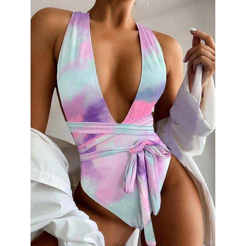 Hot Summer One-piece Bikinis Sexy Swimwear Women Push Up Multicolor 2021 New Swimsuit Bikini Printed Bathing Suit Beachwear
