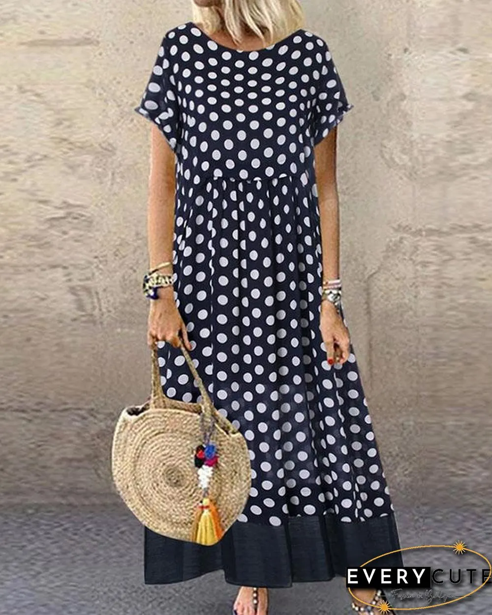 Polka Dot Fake Two Pieces Summer Plus Size Maxi Dress