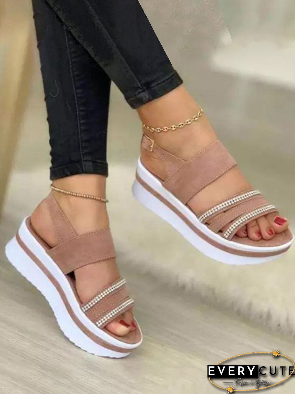 Rhinestone Upper Platform Sandals