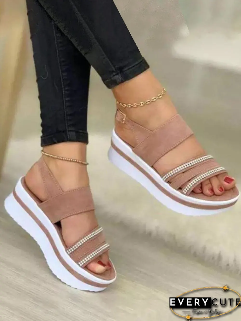 Rhinestone Upper Platform Sandals