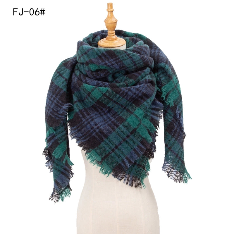 Hot Factory Direct Supply Autumn And Winter New Thickened Warm Circle Yarn Bristle Plaid Square Scarf For Women
