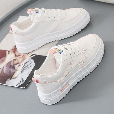 2021 New White Sneakers Women Fashion Comfortable Platform Vulcanize Shoes Lace Up Flats Casual Ladies Footwear Summer Basket
