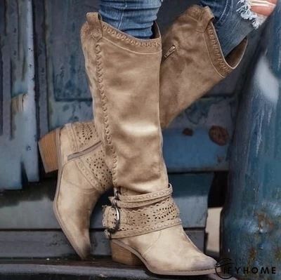 Comfortable Moccasin Upper Zip Block Heel Boots | IFYHOME