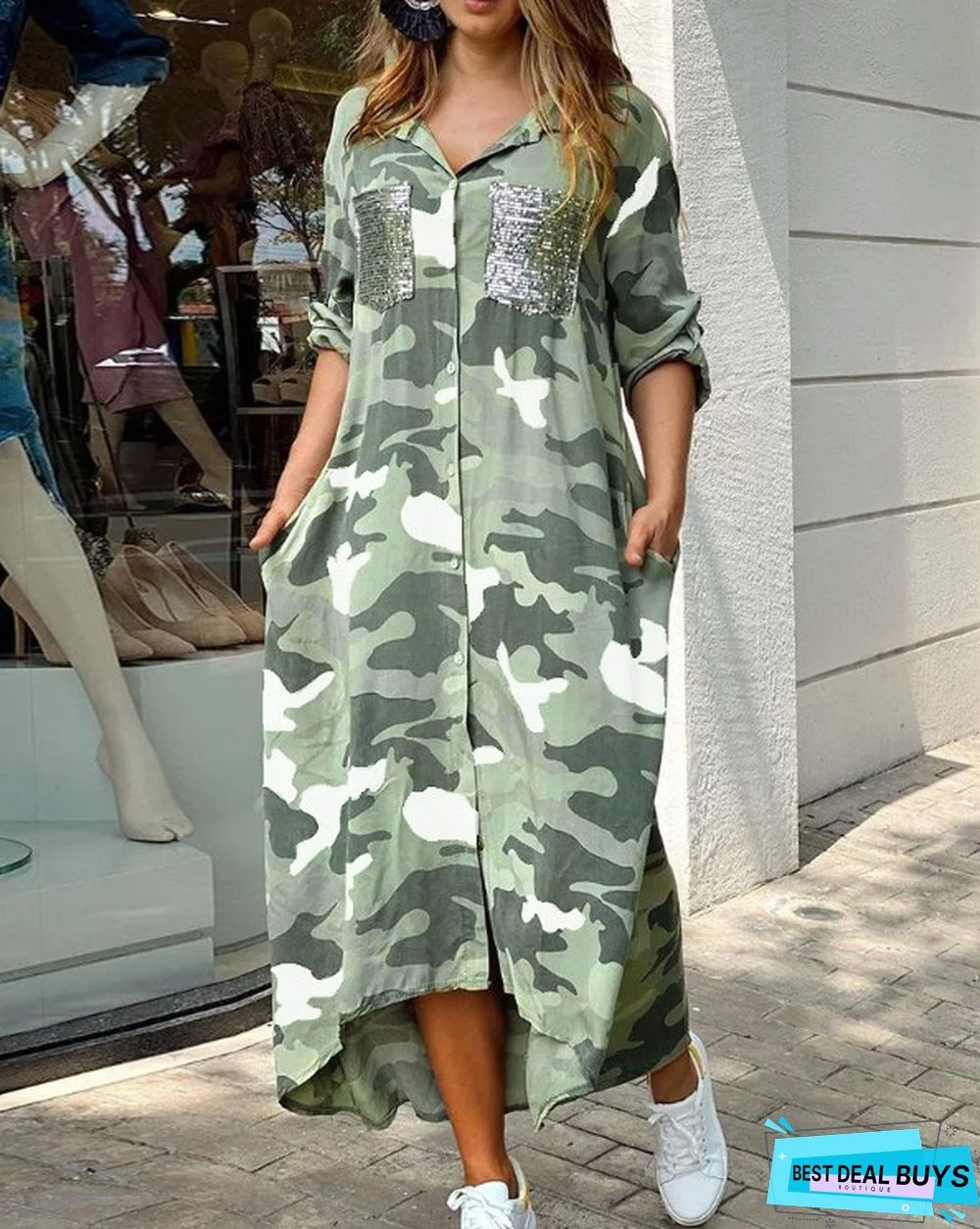 Fashion Sexy Long Sleeve V-neck Shirt Long Skirt Dress Women