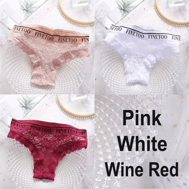 3PCS/Set Lace Panties Women Sexy Underwear Briefs Floral Lace Female Underpants Solid Color Intimate Lingerie Woman Panties M-XL