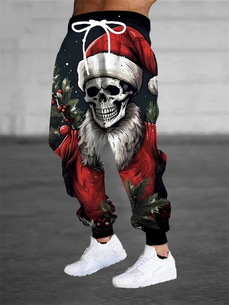 Christmas Men's Fashion Skull 3D Printed Jogging Pants Drawstring Casual Cuffed Pants Loose Comfortable Breathable Trousers