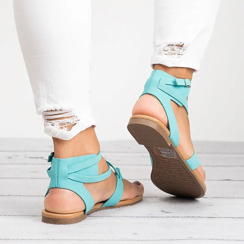 Women Sandals Soft Bottom Flat Sandals Pu Leather Summer Shoes Women Casual Gladiator Sandals Plus Size 43 Beach Shoes Female