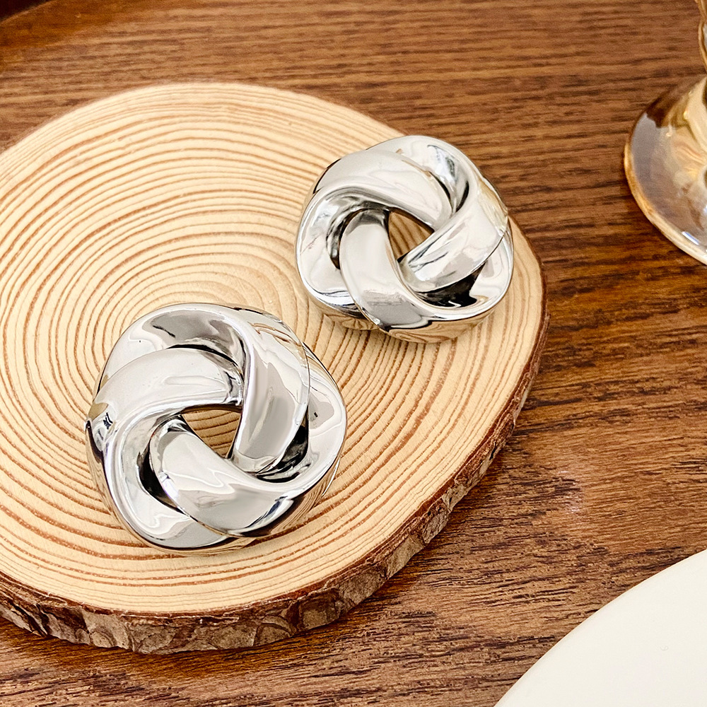 Geometric Twisted Circle Stud Earrings Gold Plated Earrings