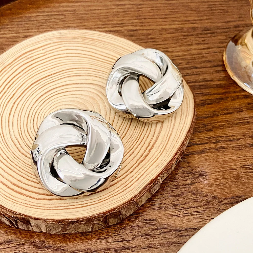 Geometric Twisted Circle Stud Earrings Gold Plated Earrings