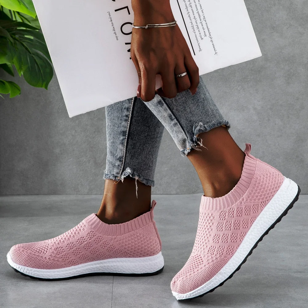Summer women's sneakers Vulcanized Shoes Sock Sneakers Women Slip On Flat Shoes Women Plus Size Loafers ladies shoes