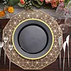 10 Pack | 10" Regal Black and Gold Round Plastic Dinner Plates