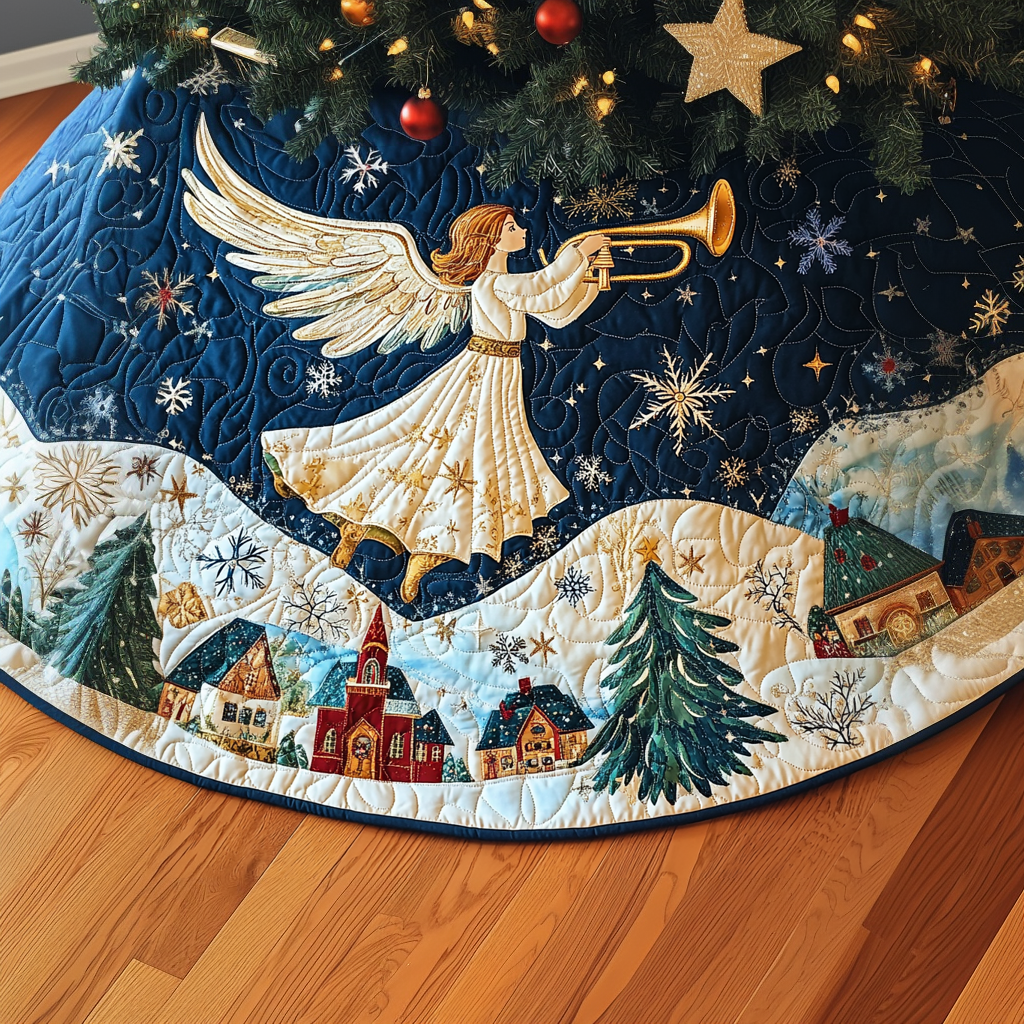 Golden Notes Christmas Quilted Tree Skirt NCU0VH1056