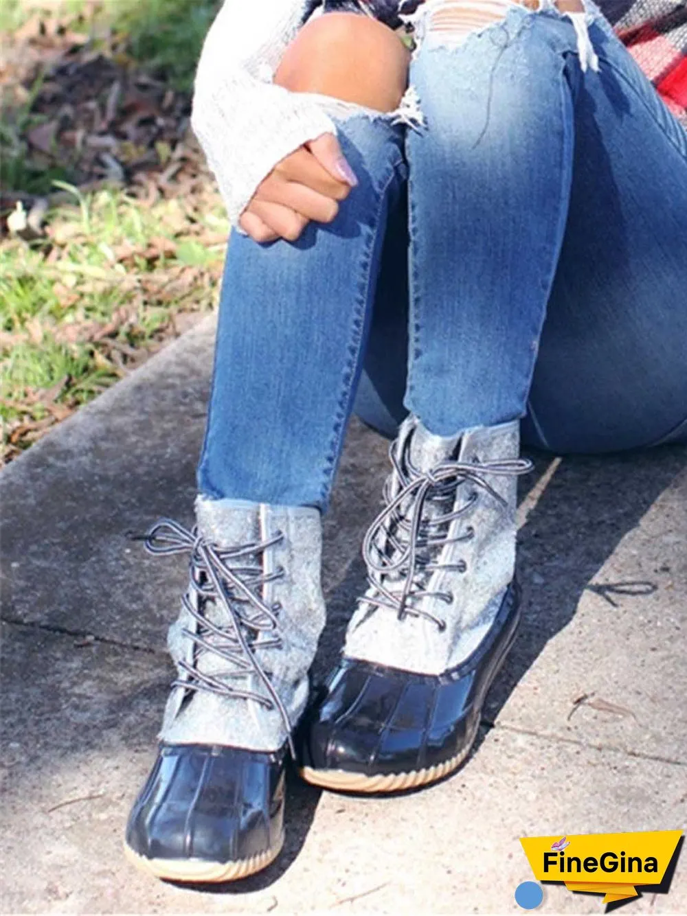Glitter Leopard Contrast Panel Duck Bill Rain Boots