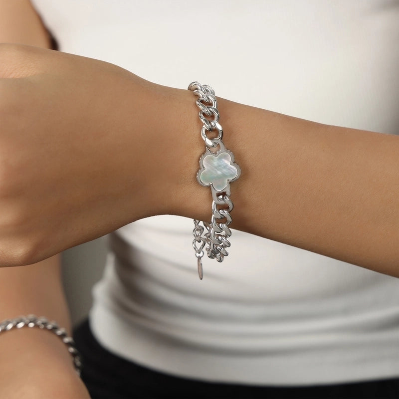 Casual Minimalist Flower Titanium Steel Acrylic Turquoise Shell 18K Gold Plated Plating Inlay Bracelets Necklace