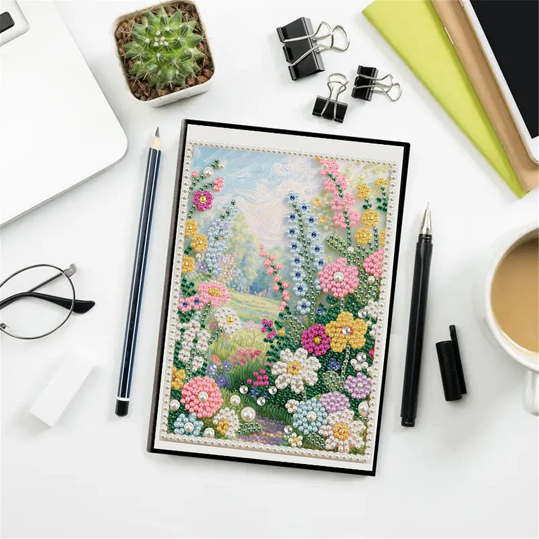 Summer Forest Partial Pearl DIY 50 Pages A5 Diamond Painting Notebook Special Shaped Diamond Art Diary Book Kits Wireless Strip 5D Crystal Art Paintings Sketchbook for Art Drawing