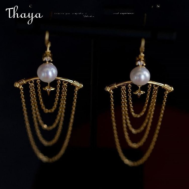 Thaya Vintage Fringed Pearl Long Earrings