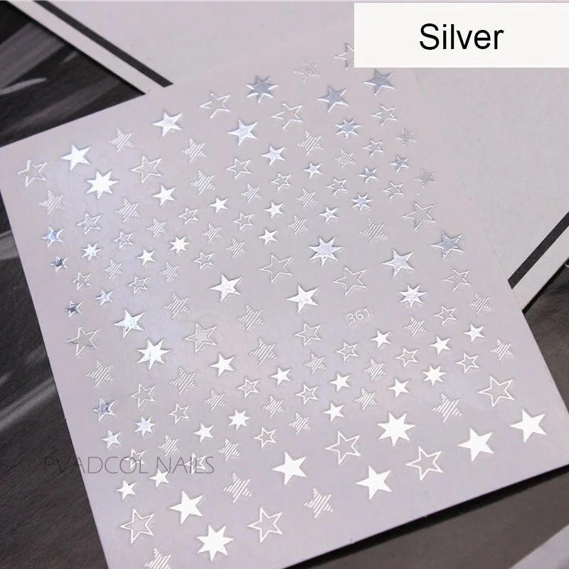 3D Nails Metallic Star Nail Sticker Decals Tips Wrap Decoration Salon Nail Art Supplies-Nail Inspo