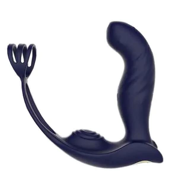 12 Patterns Vibrating 3 IN 1 Prostate Massager Anal Sex Toys with Dual Penis Ring