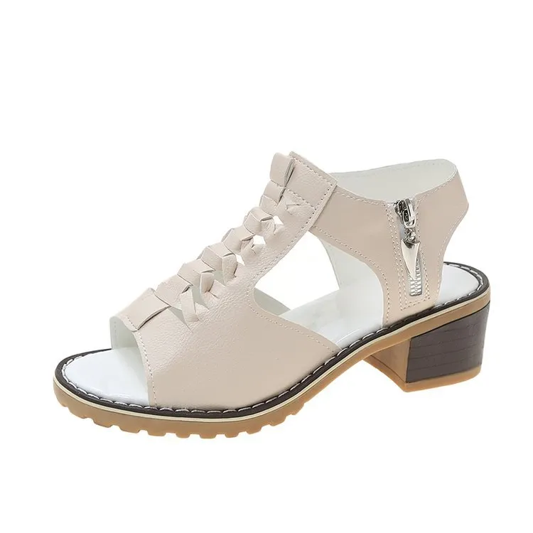 Breakj Breakj Summer New Women's Shoes Korean Version Of Coarse Sandals Side Zipper Leisure Slope And Solid Color Coarse Large-Size Sandals Women