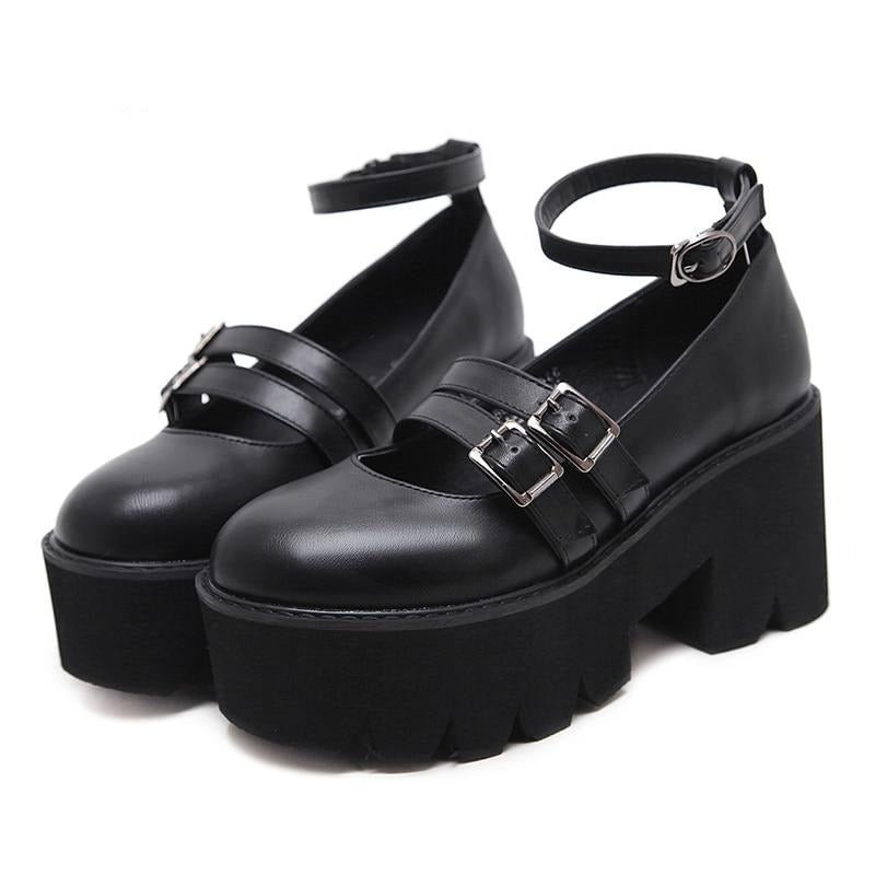 Women's Pump Gothic Shoes Ankle Strap High Chunky Heels Platform Punk Shoes
