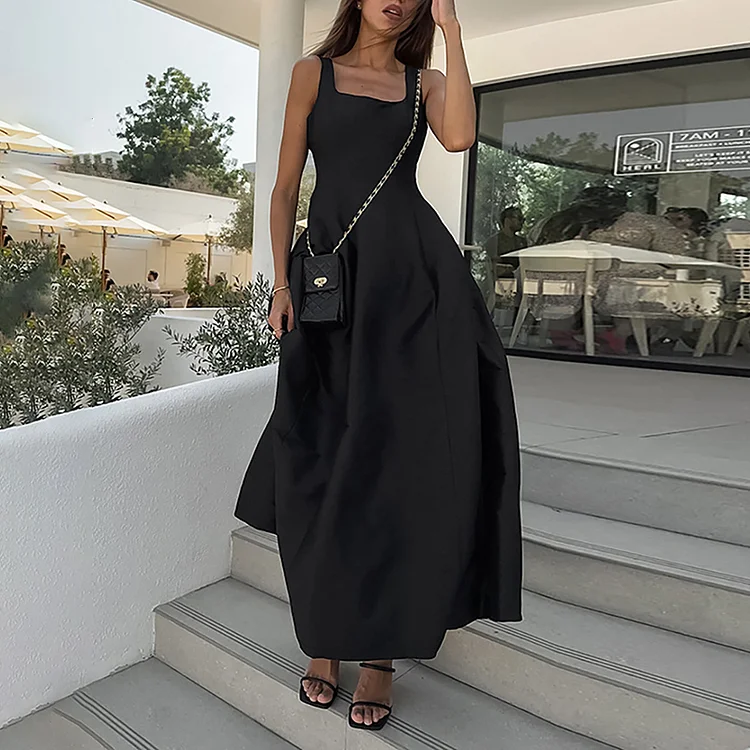 Comstylish Fashion Comfortable Breathable Lapel Sling Maxi Dress