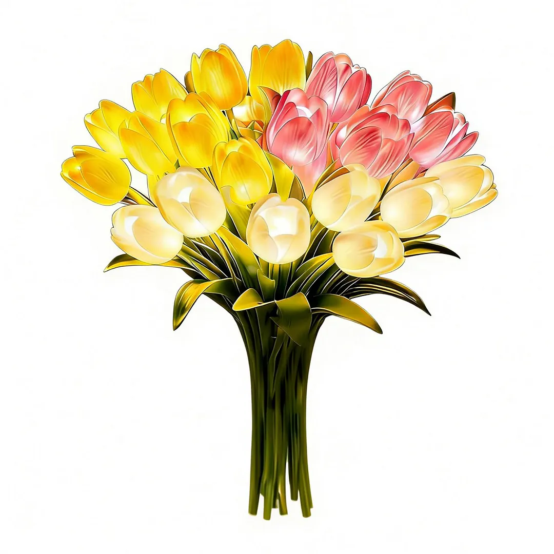 15Pcs Radiant Romantic Tulip Light LED Adjustable Tulip Night Light Warm Light Luminous Bouquet Ornament Gift for Anniversary/Wedding/Birthday