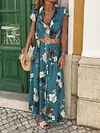 Floral Short Sleeves V-neck Maxi Dress