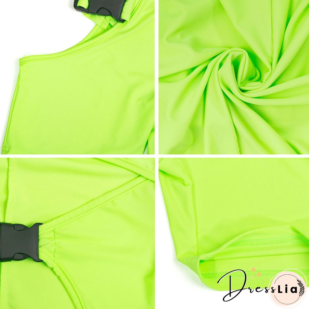 Women's Shorts Fluorescent Green Long Sleeve Jumpsuit
