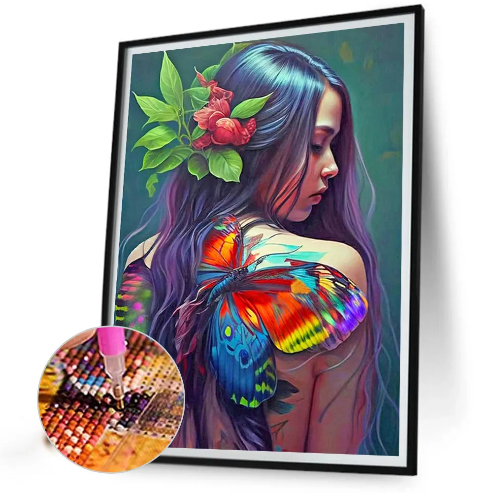 Full Round Diamond Painting 40*50cm - Girl With Butterfly Painting On Back
