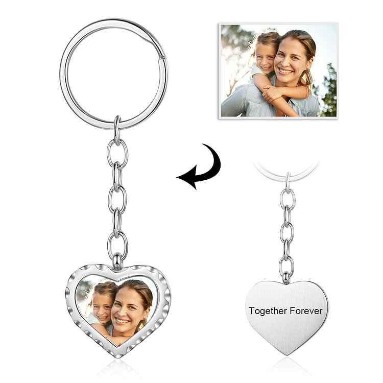 Photo Engraved Heart Tag Key Chain With Engraving Stainless Steel