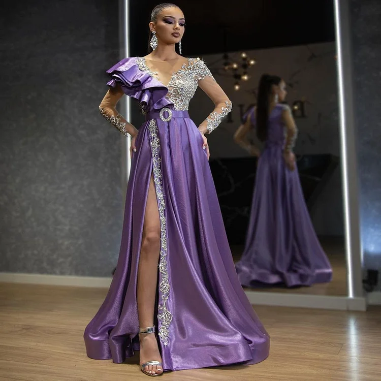 Promsstyle Promsstyle Satin splice tie up waist slit asymmetric maxi dress Prom Dress 2023