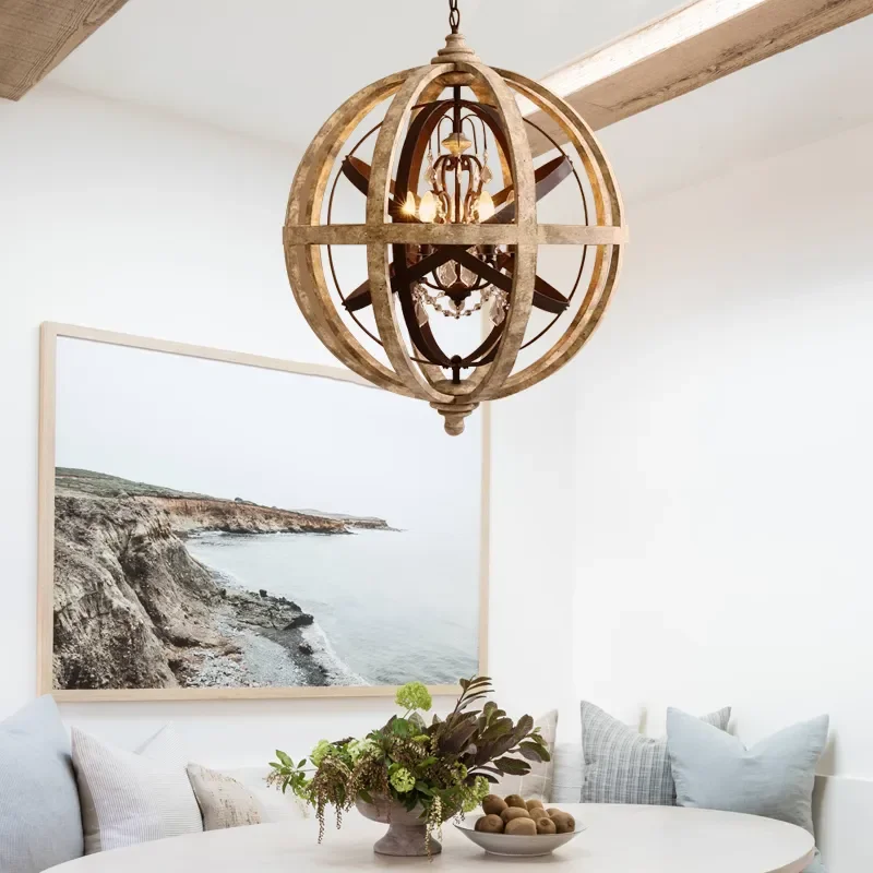 Retro Globe Weathered Wood Chandelier  JOSENART Josenart