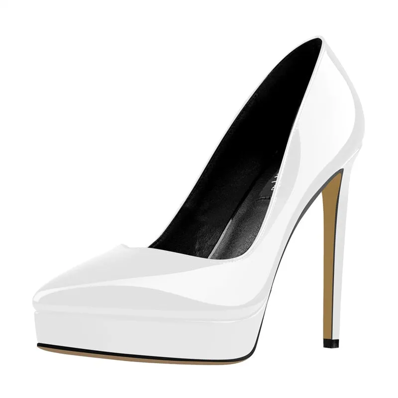 Onlymaker Women's Pointed Toe Platform 12CM Stiletto Heels Slip On Pumps Dress Party Dress Sexy Fashion Pumps