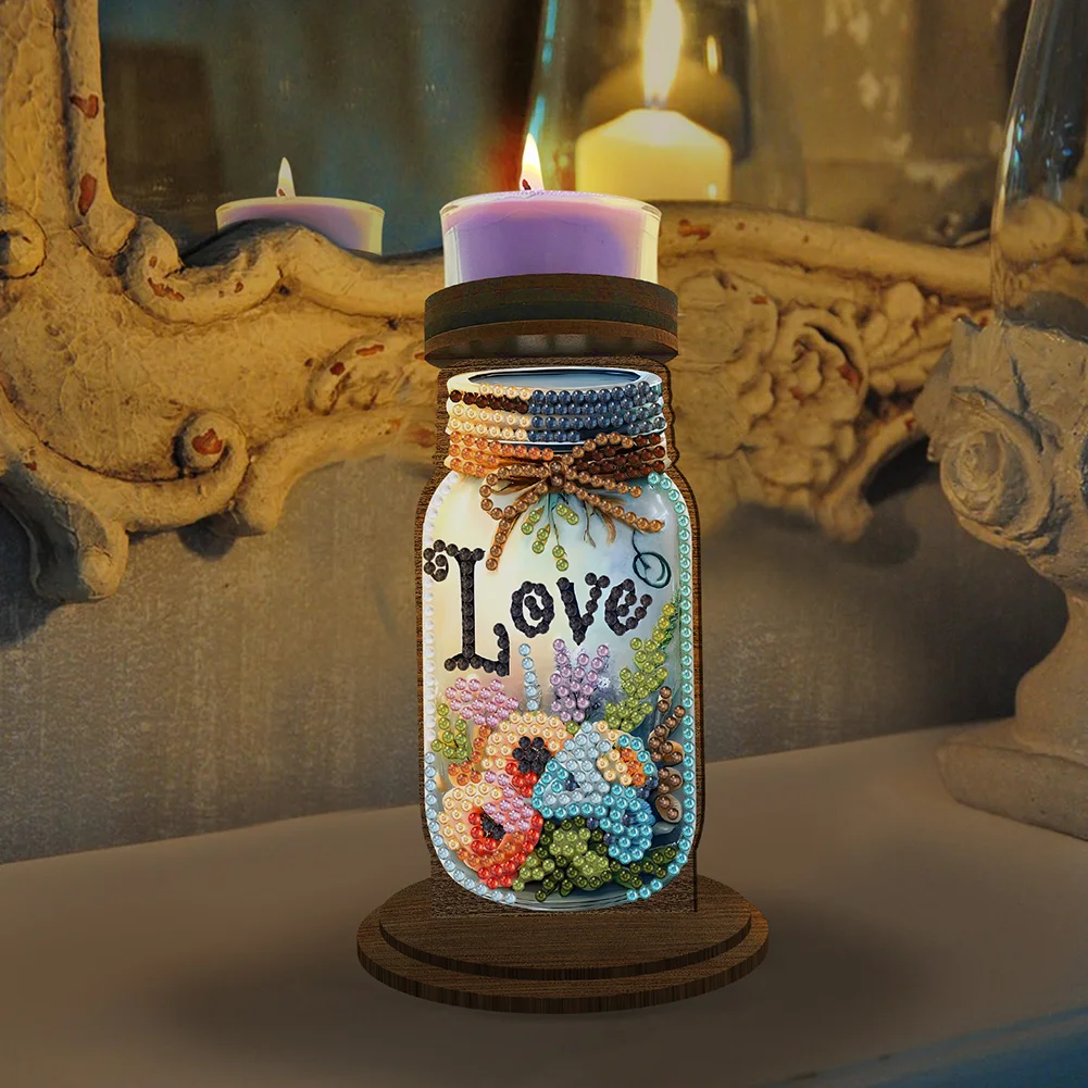 Wooden Love Flower Bottle 5D DIY Diamond Painting Candle Holder Decor for Adults