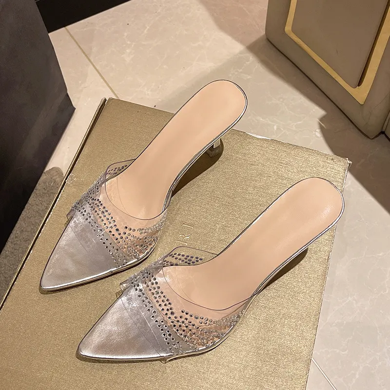 Breakj Breakj Water Drill Fine And Cool Drag 2025 New Large-Size Spring And Summer New Solid Color Square Head High And Slippers Female