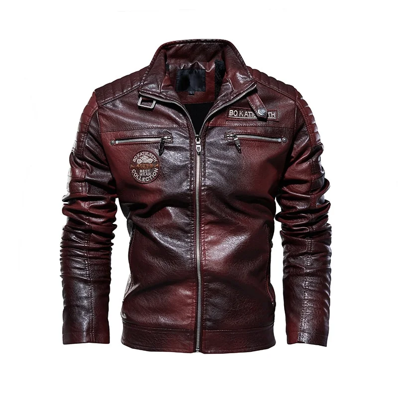 Men's Motorcycle Suit Stand Collar Casual Leather Jacket