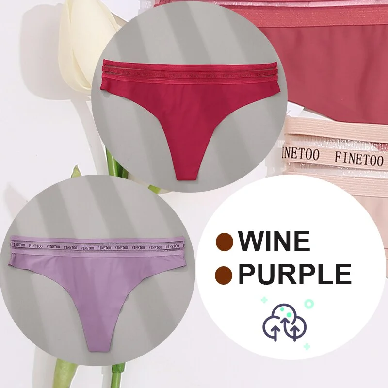 FINETOO 2PCS/Set Women Seamless G-string Panties M-XL Letter Soft Panties 7 Colors Patchwork Woman Underwear Thongs Lingerie