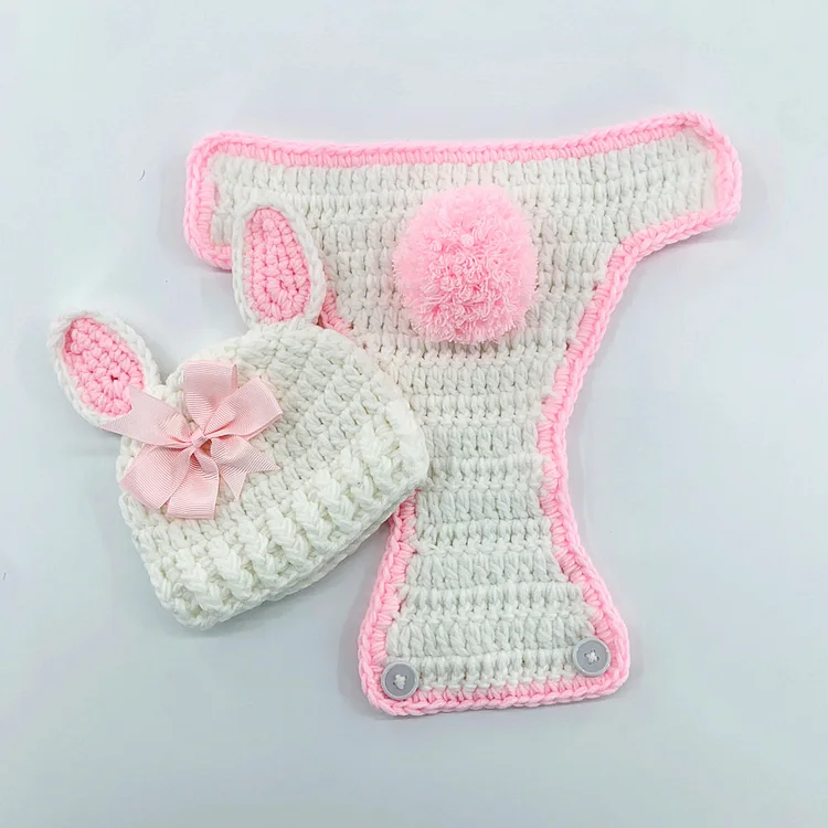  🧶100 % handgestricktes zweiteiliges Hasen-Strickset für 17"-20" Babypuppen - RSDP-Rebornbabypuppen-