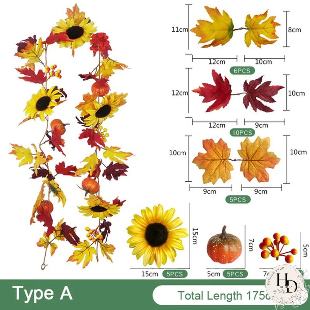 9 Styles Artificial Fall Maple Leaf Wreath Sunflower Pumpkin Garland Halloween Decor