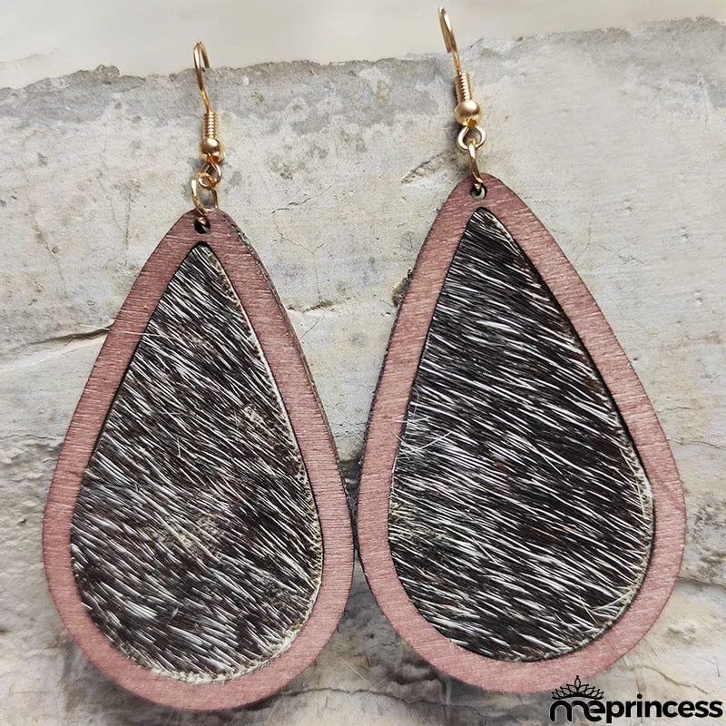 Teardrop Shape Wooden Dangle Earrings