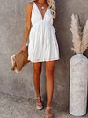 Deep V-Neck Solid Color Split-Joint A-Line Mini Dress