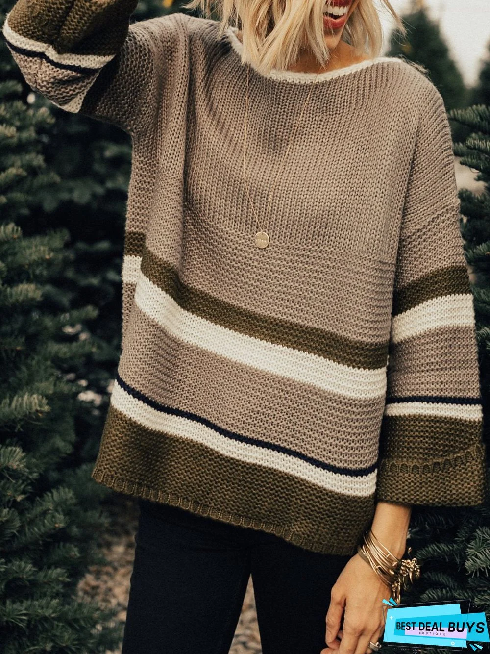 Brown Ombre/Tie-Dye Long Sleeve Color-Block Plus Size Sweater