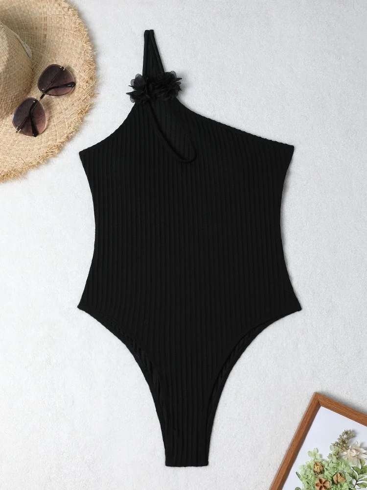 Uveng 2024 New Solid Color Conjoint Special Fabric Small Flower Conjoined Swimsuit Bikini Bikini