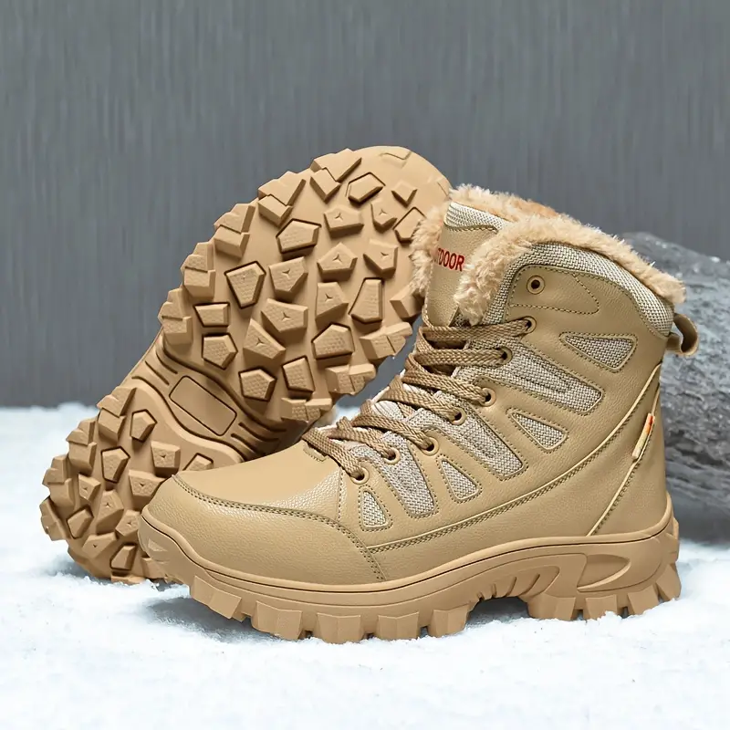 mens solid ankle boots with warm plush lining comfy non slip casual lace up shoes for mens winter outdoor activities details 12